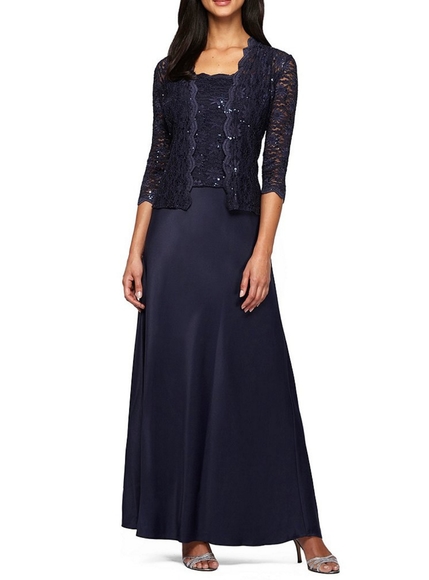 Alex Evenings Dresses & Skirts - 2 Peice Sequin Lace A-Line Satin Jacket Dress